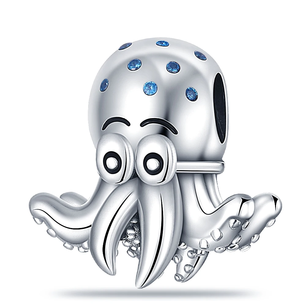 

New 925 Silver Shine cute big octopus Charm blue Beads Fit Pandora 925 Original Bracelets Fashion DIY Woman Jewelry Making