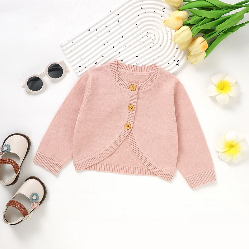 

Baby Short Sweater Cotton Knit Infant Girl Cardigan Long Sleeve Autumn Kid Tops Children Clothing Fashion Solid One Pieces Coat