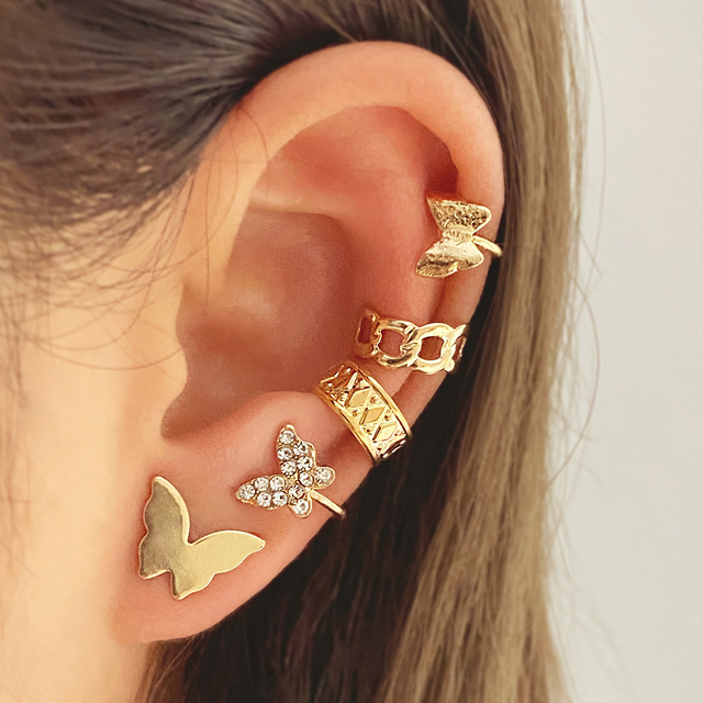 2022 Bohemia Gold Snake Butterfly Stud Earrings For Women Girls Ear on Clip Piercing Female Jewelry Brincos