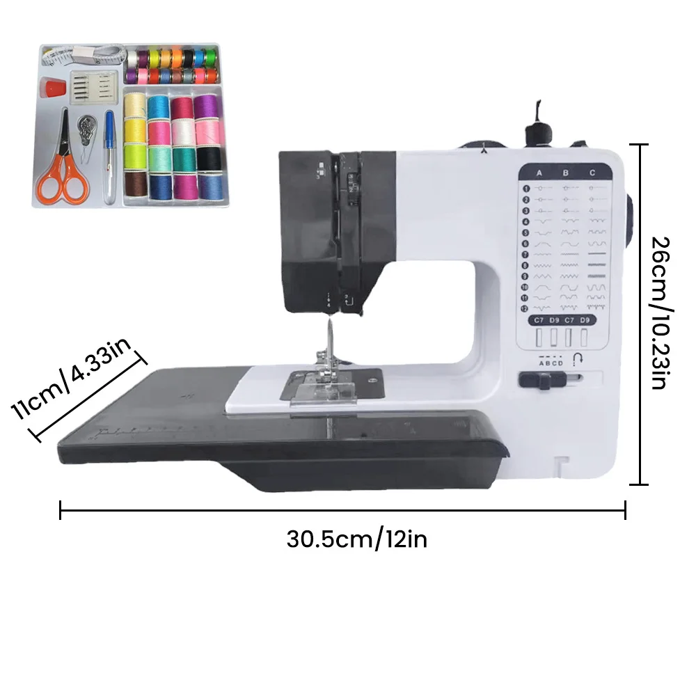 Máquina de coser de velocidad ajustable de 38 puntadas, Mini prensatelas reemplazables prácticas, Overlock con Kit de costura y luz LED
