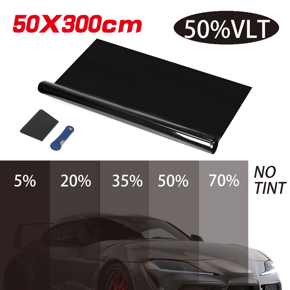 50*300CM 2mil Car Window Film 5%/20%/35%/50%/70% VLT Black Window Tinting Glass Shading Sticker Auto Home Summer UV Protector