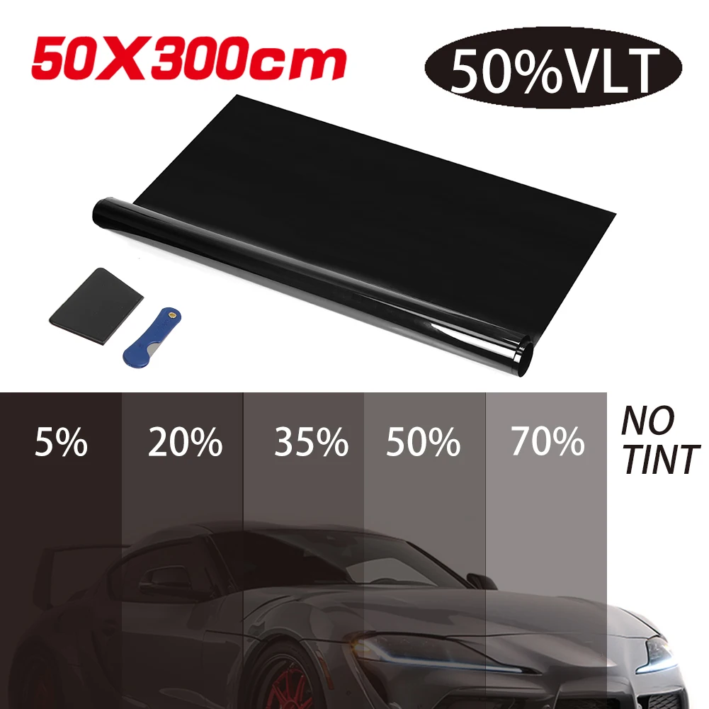Film Teinté Pour Fenêtre Voiture - Noir 2mil - Protection UV, Anti-Éblouissement - 50x300 Cm - 5% à 70% VLT