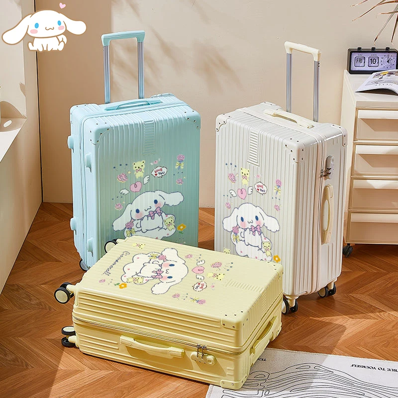 

Kawaii Sanrioed Cinnamoroll 20 22 24 дюйма, троллейбус, мультяшный чемодан для студентов, путешествий, бесшумное универсальное колесо, коробочка с паролем
