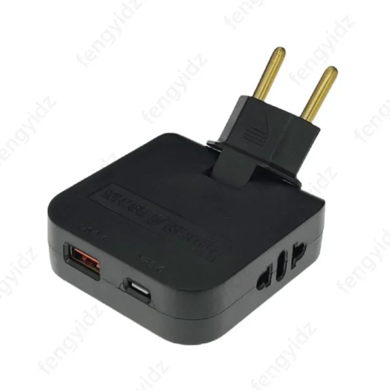 EU Plug Adapter 4-in-1 Rotatable EU Travel Adapter 180&deg; Swivel Socket USBC & USB Ports Universal Charger for Global Devices