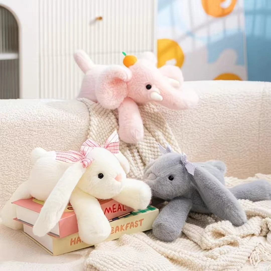 35CM Kawaii Bunny Plush Toy Ultra-Soft Long Ear Shy Rabbit Pillow Collectible Doll for Kids Birthday Easter Funny Party Gift