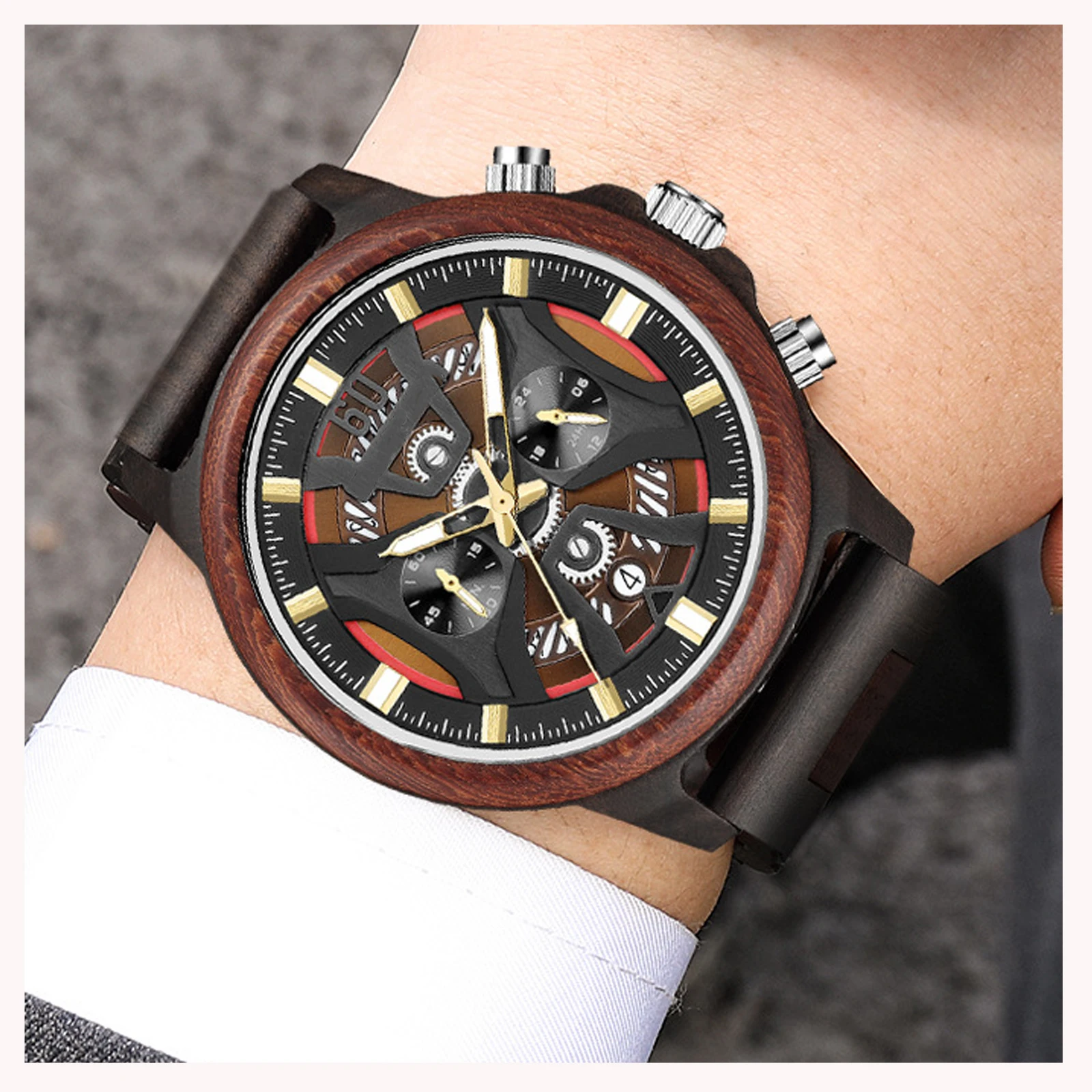 Men's Wooden Display Calendar quartz wristwatches, Fashionable Sports Luminous Analog Watch, Best Gift for Anniversaries
