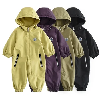 Toddler One Piece Ski Jumpsuit 2026 Winter Waterproof Kids Lightweight Hooded Snow Suit Baby Rompers Outdoor Ski ClothesFor 1-4Y
