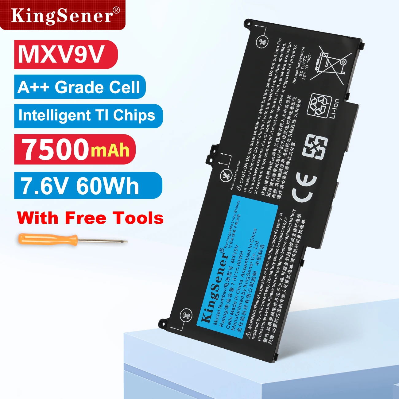 KingSener 7.6V 60WH MXV9V バッテリー DELL Latitude 7300 7400