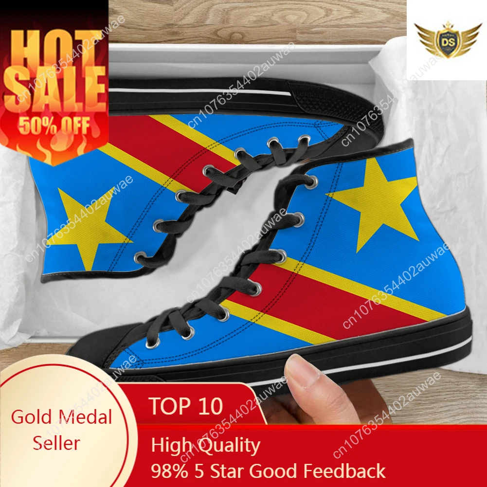 Republic Congo Men's High Top Canvas Shoes Lightweight Vulcanize Flats For Women Lace Up Soft Sneakers Zapatillas