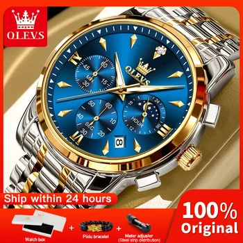 OLEVS 3639 Top Brand Original Luxury New Quartz Watch Stainless Steel Watch For Men Waterproof Luminous Moon Phase Mens Watch 1