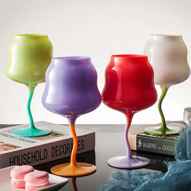 Unique Handcrafted Goblet Wine Glasses with Multicolored Twisted