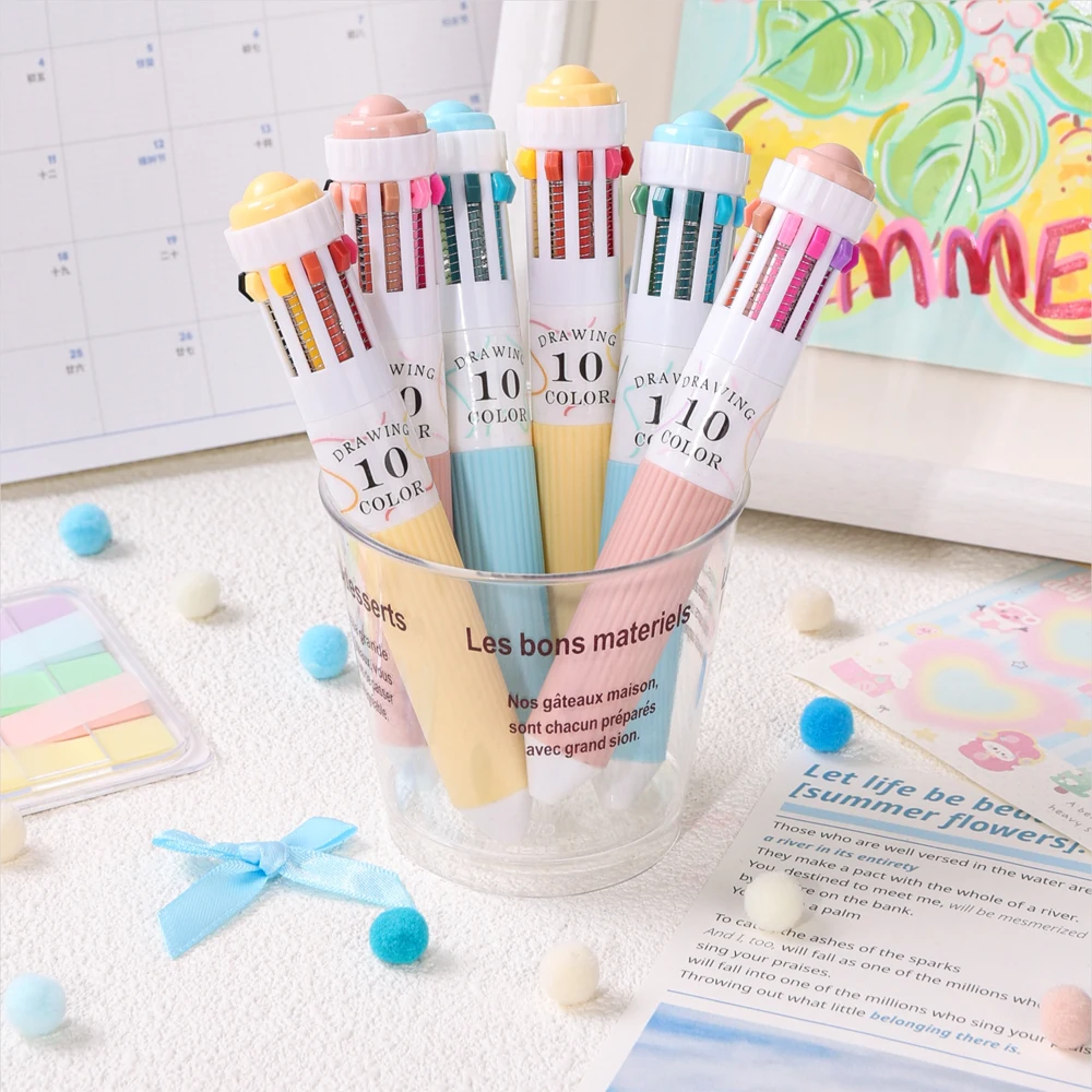 6 Pcs/Box Creative 10-in-1 Drawing Ballpoint Pen Set 60 Colors Multi-Function 0.8mm Colored Pens for Painting & Study Marking