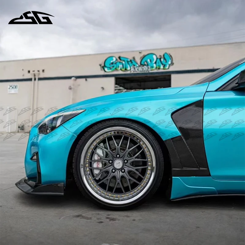 For Infiniti Q50 2014-2021 Carbon Fiber Front Bumper Fender Splitter Air Vent Spoiler Cover Car Side Door Fender Body Kit