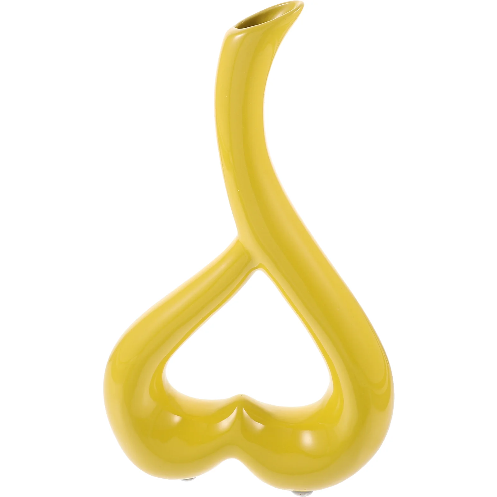 

1pc Love Ceramic Vase, Elegant Heart- Shaped Desktop Ornament Ceramic Decorative Vase ( Yellow )