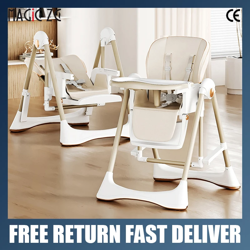 Combinaison chaise de salle à manger et balançoire pour bébé avec hauteur de siège réglable, plateau, siège rembourré, ceinture de sécurité et articles pour bébé pliants à une touche