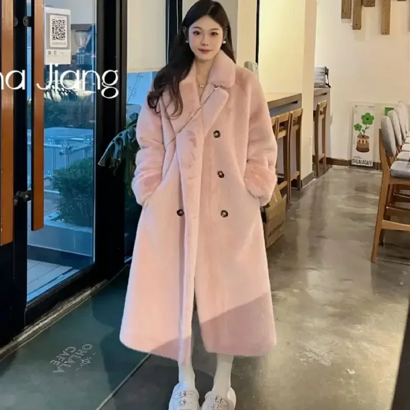 Fashion Autumn/Winter Thick Suit Collar Imitation Mink Fur One Piece Fur Eco Friendly Furs Long Coat Women Jacket Winter Clothes 6