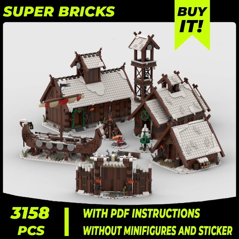 

Medieval Model Moc Building Bricks Modular Winter Viking Village Technology Blocks Gifts Christmas Toys DIY Sets Assembly
