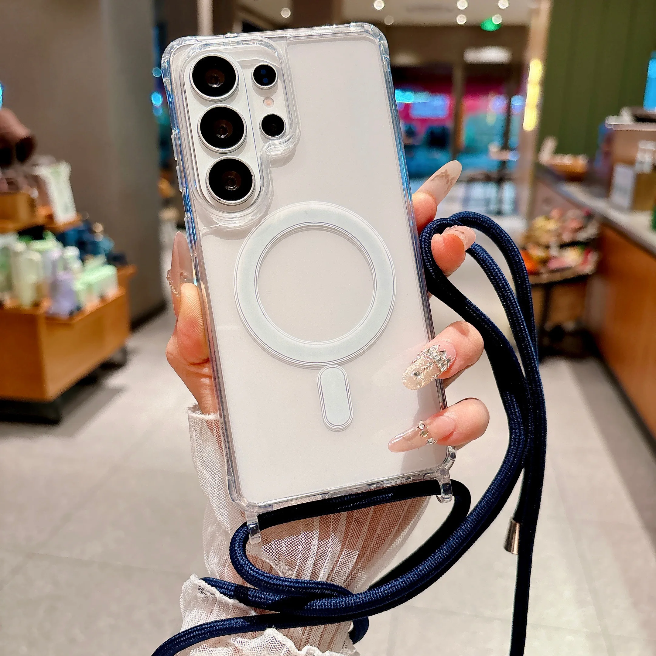 Crossbody Lanyard Rope Acrylic Magnetic Phone Case with Shockproof Protection