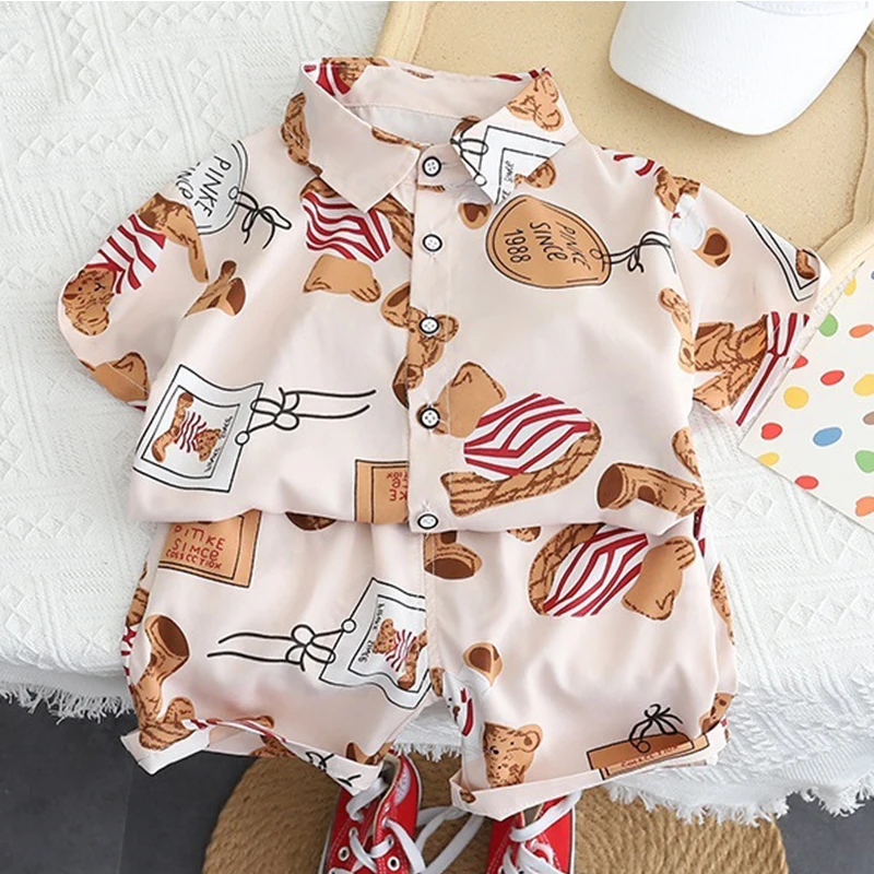 0-6 years old baby clothes summer boys and girls cartoon bear print T-shirt top boy short-sleeved letter shirt shorts suit baby outfit matching set Baby Clothing Set