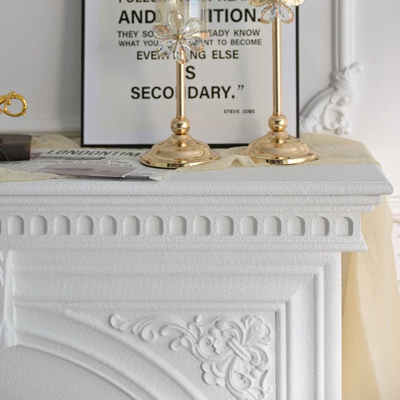 Home Living Room Modern French Style White Wood Fireplace Mantel with Electric Furnace Core