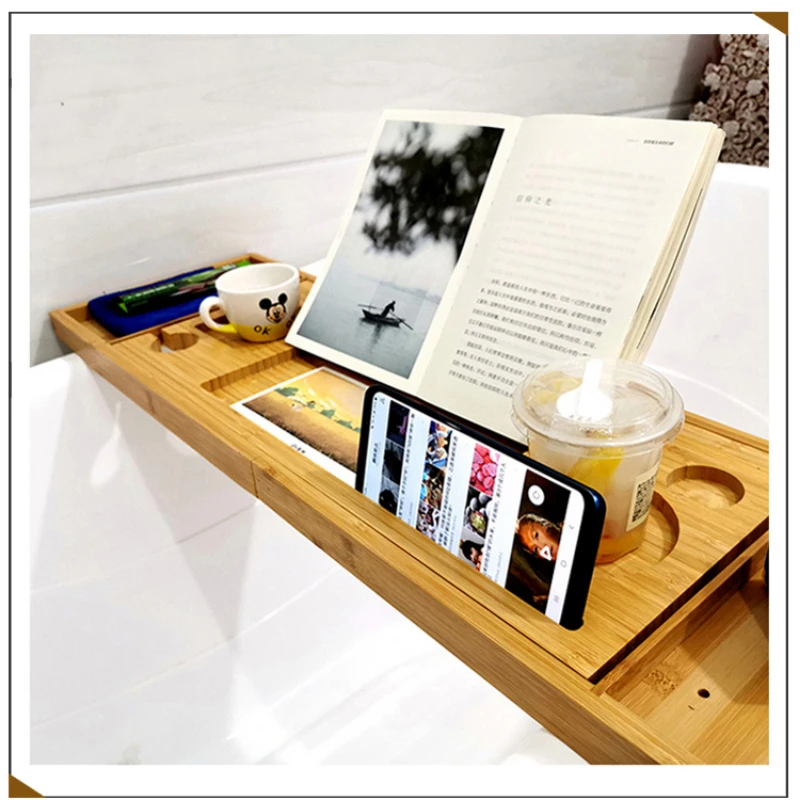 Extendable Spa Bathtub Bamboo Tray Bathtub Caddy Organizer Rack Book Wine Tablet Holder Non-slip Bottom Bath Tub Tray