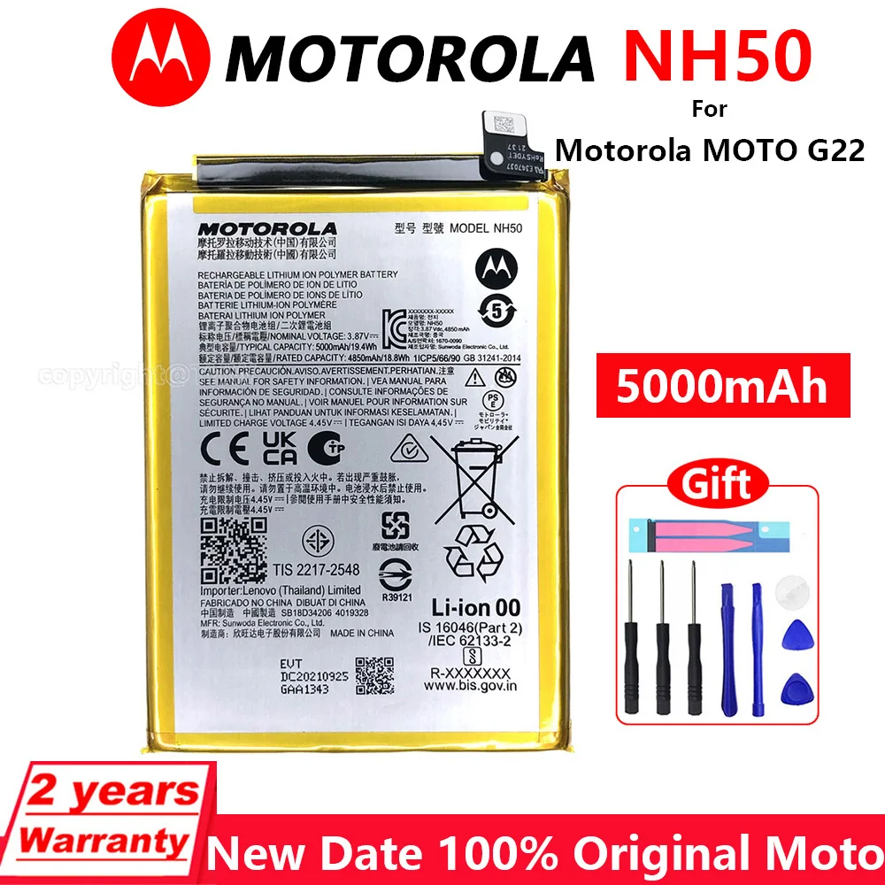 

New Original Motorola 5000mAh NH50 Phone Battery For Motorola MOTO G22 456590 High Quality Batteries With Tools