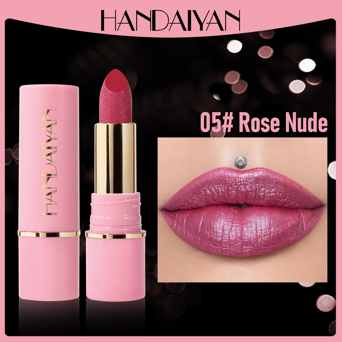thumbnail image 1 of Han Daiyan fine glitter pearlescent lipstick light lip makeup easy to color enhance the color of women's lip makeup, 1 of 5