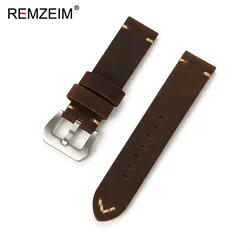 Men's Extra Thick Crazy Horse Leather Watch Strap - Sport Style Durable Replacement Wristband - 20mm (Dark Brown)