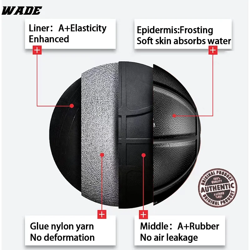 WADE 7# Original Soft PU Leather for Indoor/outdoor High Elasticity Adult Basketball Ball Black Classic Ball basketball balls