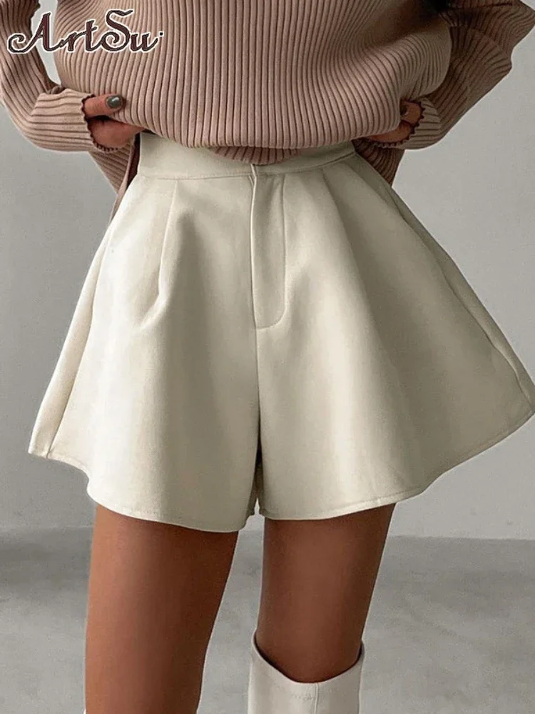 

Loose Wide Leg Pants Shorts Women High Waist Soli Color Office Lady Elegant Shorts Fashion Vintage Female Clothing New in Pants