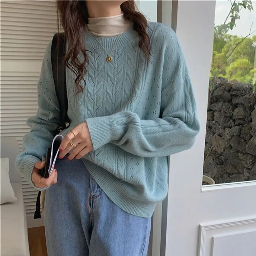 HziriP 7 Colors Twisted Pullover Sweaters Lazy Style Chic Lady Loose 2021 Hot High Quality Jumpers Elegant Stylish Women Tops cropped cardigan Sweaters