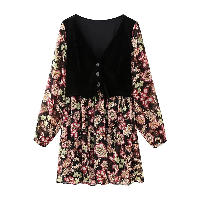 

Женское бархатное платье-жилет с длинным рукавом и V-образным вырезом