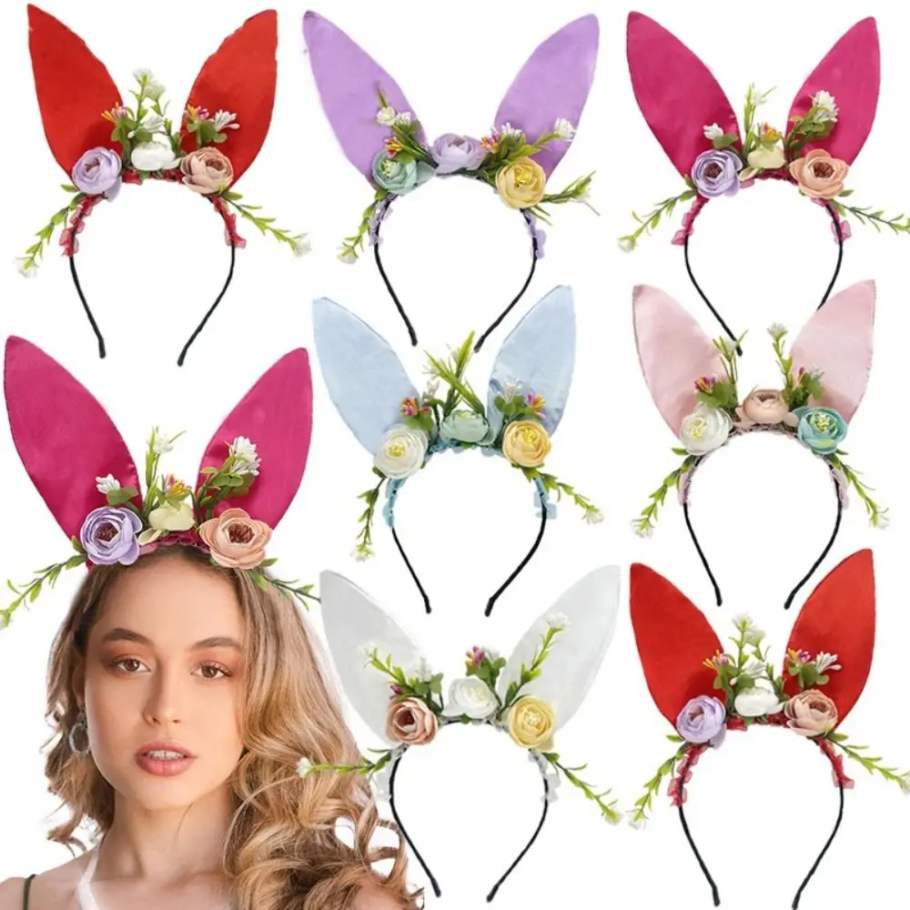 

Повязка на голову из атласной ткани в стиле Пасхи, милый ободок с маленькими кроличьими ушками цветов, аксессуары для волос