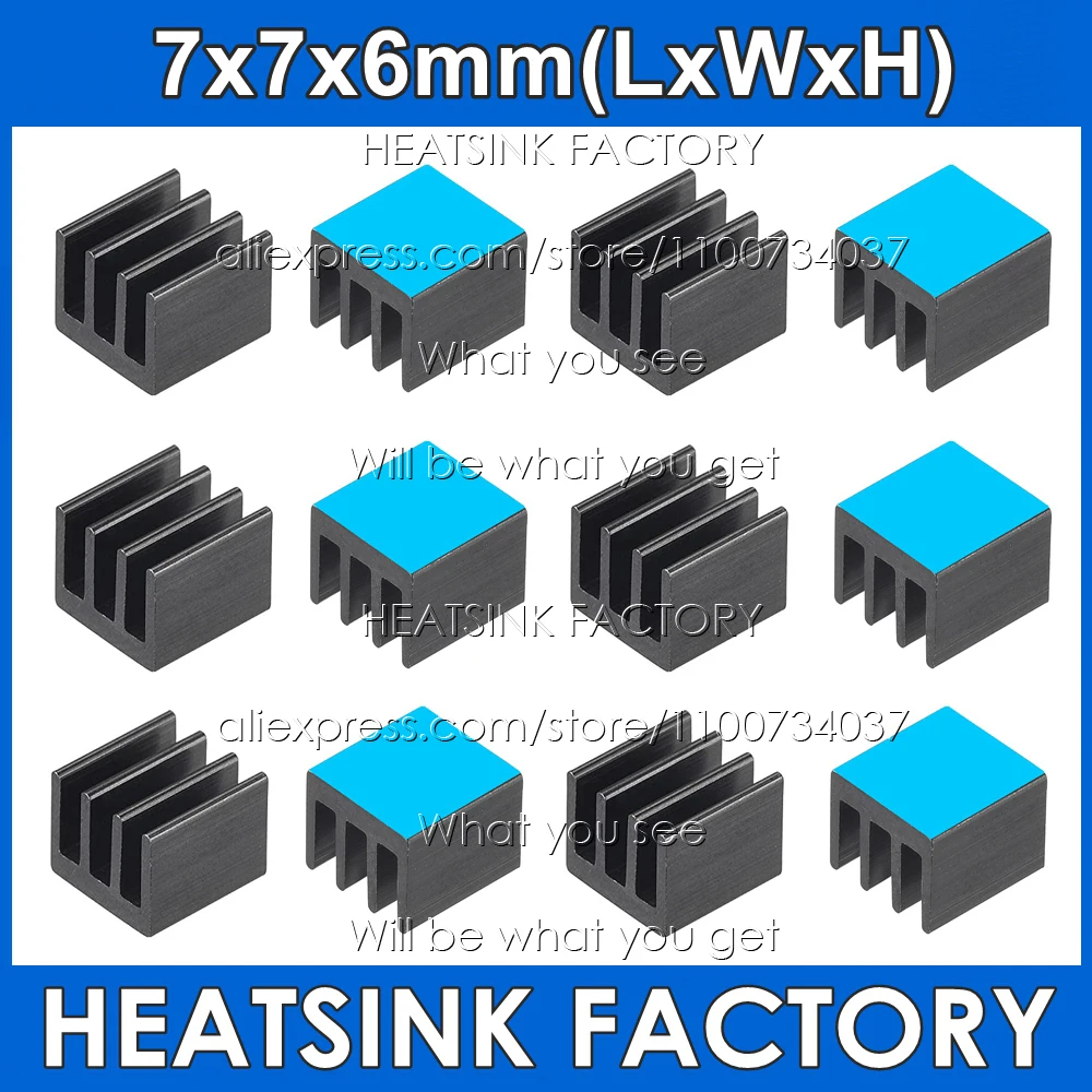 방열판 공장 50pcs 알루미늄 8.8x8.8x5mm 칩 라디에이터 쿨러, IC, 3D 프린터 A4988 용 열 양면 접착 테이프 포함
