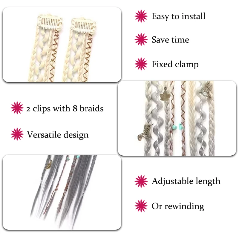 Treccia per capelli stile bohémien, piccola treccia intrecciata, per donna, con clip BB, stile Hot Girl Boxing Braid - immagine 3