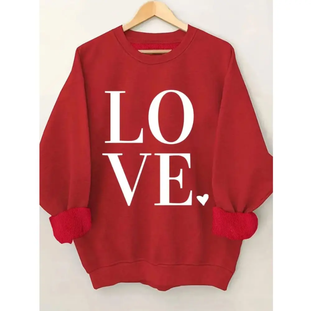 Heart Graphic Sweatshirts Casual Long Sleeve Pullover Crew Neck Sweatshirt Valentine Hoodies Top Women's Clothing
