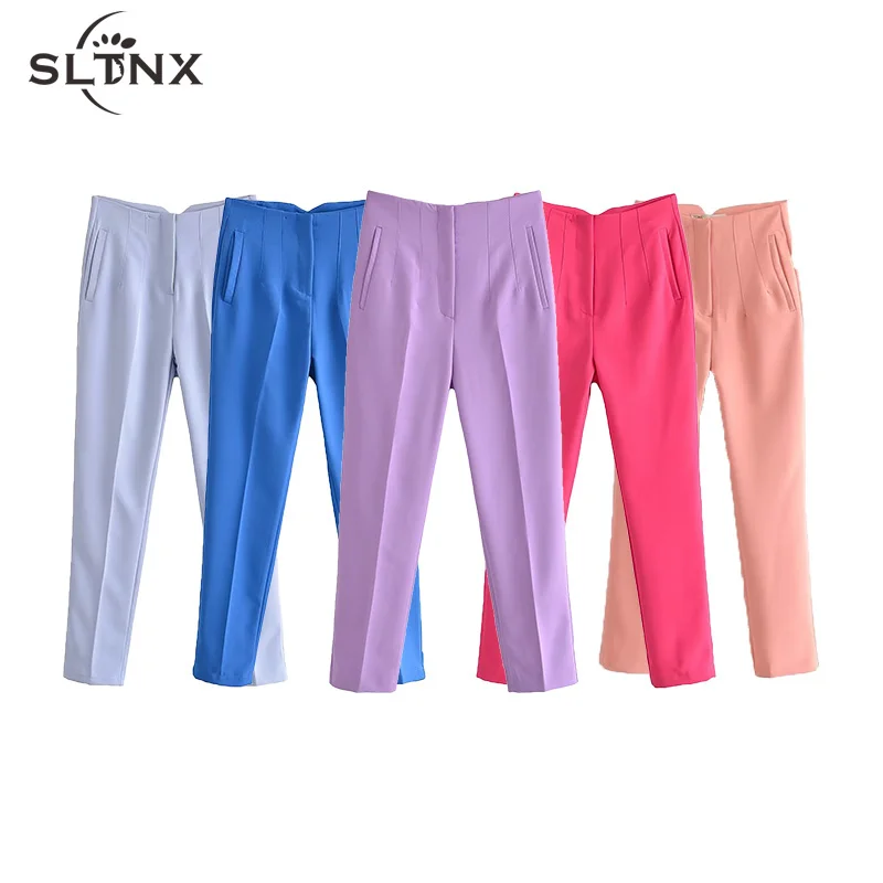 

Woman Pants 2023 Chic Fashion Office Wear Pants For Women High Waist Casual Pants Ladies with Zipper Fly Trousers New In