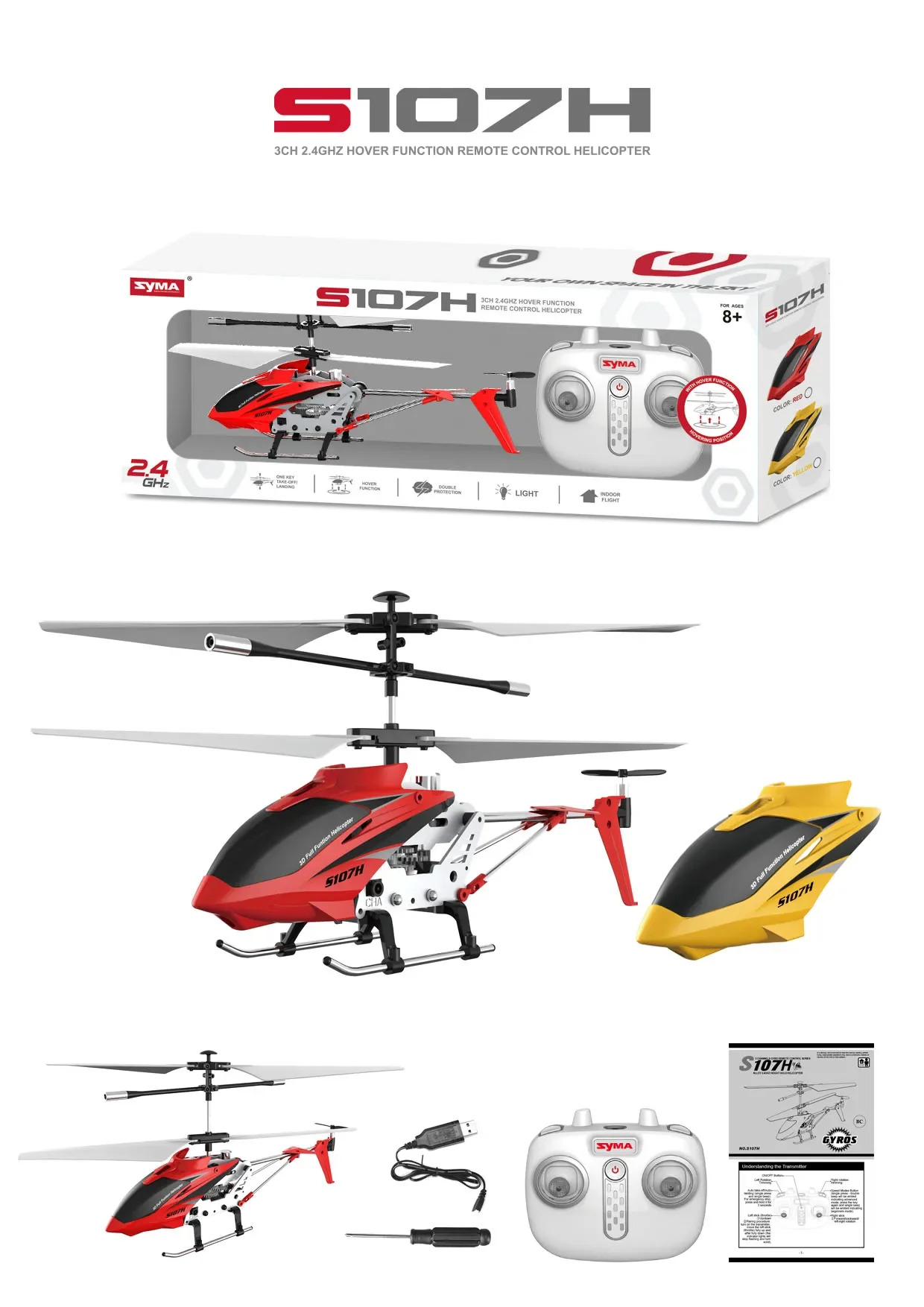 Syma S107h Rc Helicopter 3 Channel Remote Controller Helicopter Multi-Function Remote Control Electric Plane Toy Model Gift 4