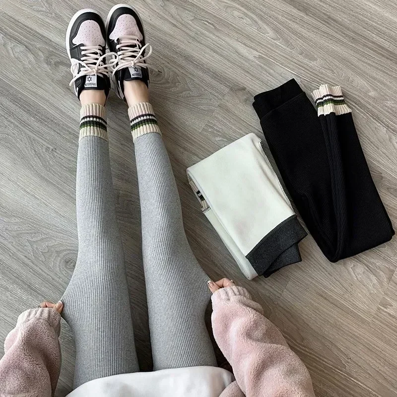 

Thick Color Thermal Padded Women Lambs Underwear Long Slim Winter Matching Wool High Pants Leggings Waist Lined Tights