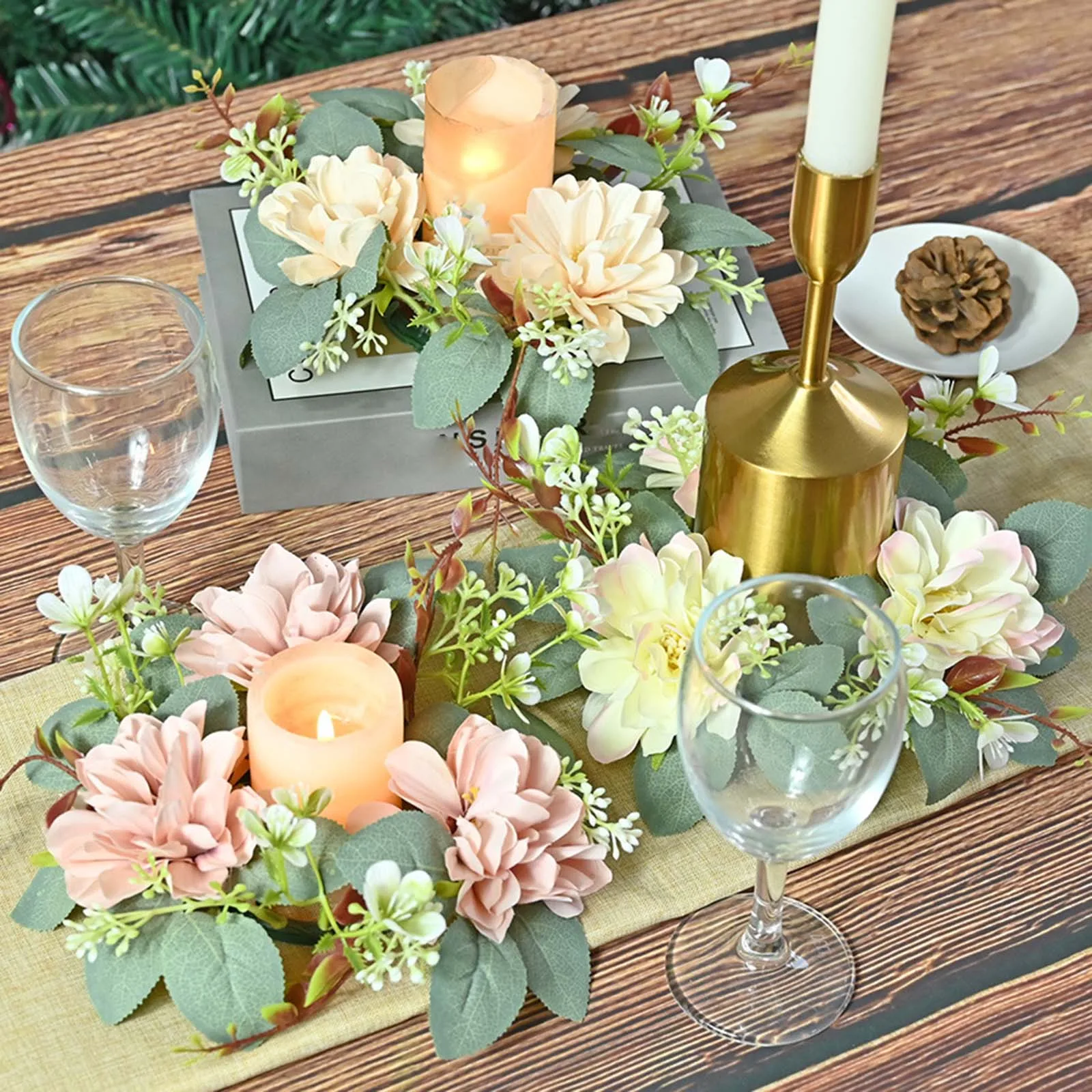 Anillo de vela navideña, coronas, anillos de vela verdes de mesa para velas  cónicas para festivales, sala de estar, decoración navideña - AliExpress, image size:1600x1600