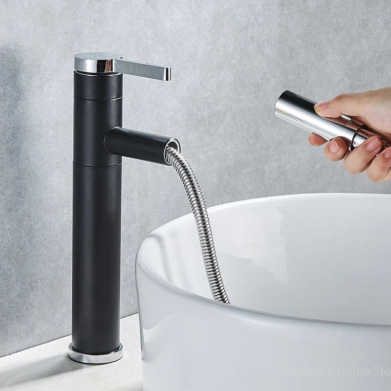 Modern Pull-out Bathroom Sink Faucet Telescopic Rotating Bathroom Faucet Home Vanity Kitchen Faucet Bathroom Accessories