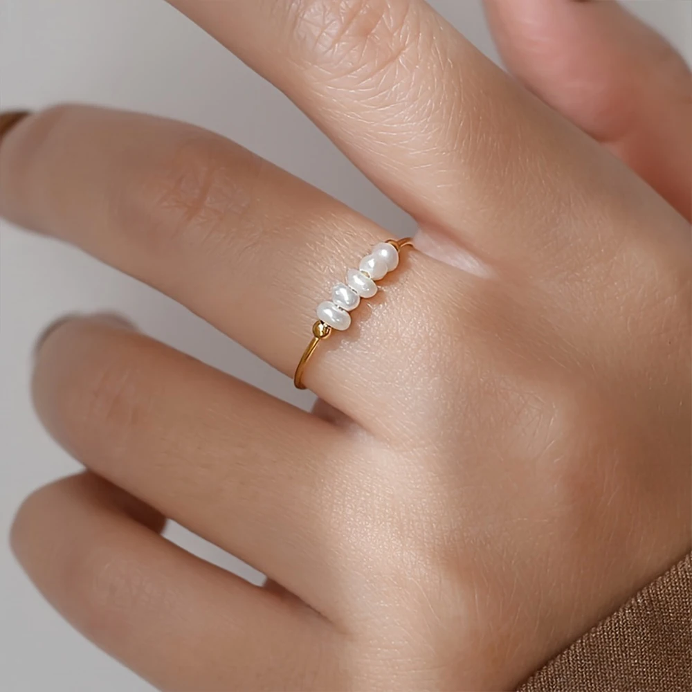Fashion rings eManco freshwater pearls stainless steel gold-plated round holiday jewelry gifts
