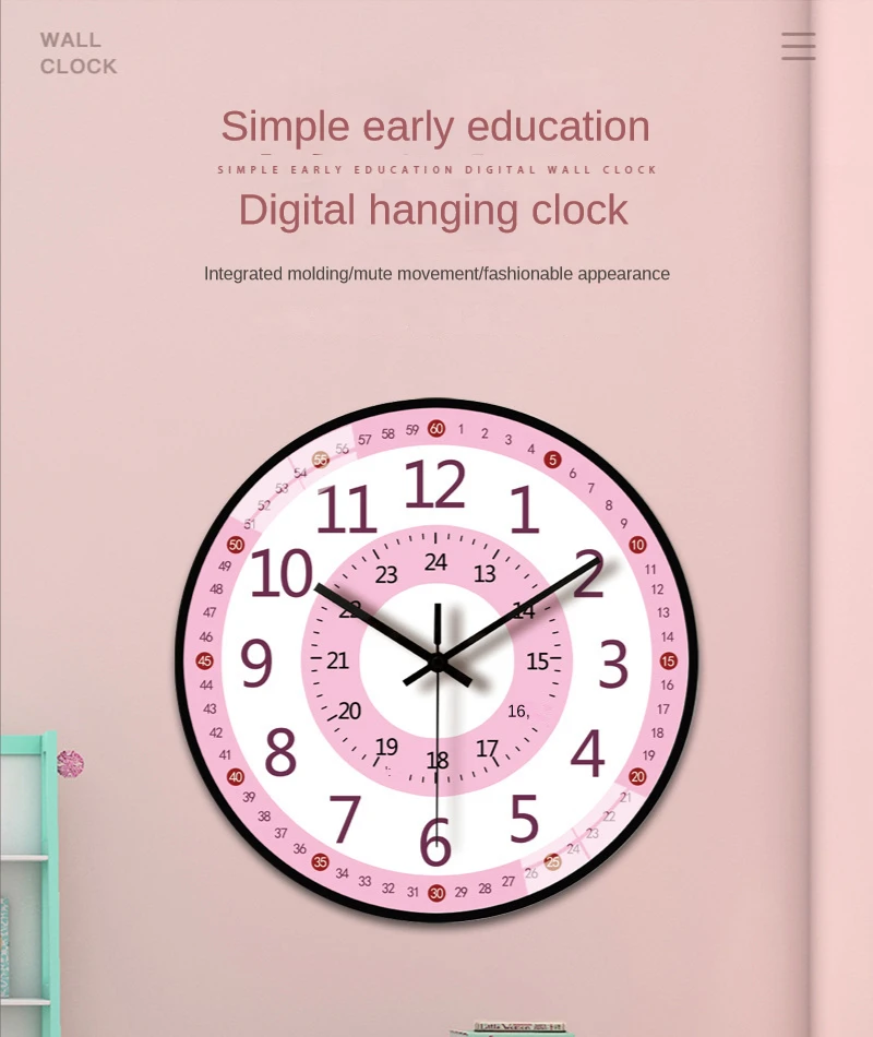 Horloge Murale Enfant – Design Fusée Cartoon – Mécanisme Silencieux – Pendule Avec Flamme Mobile – 40 Cm