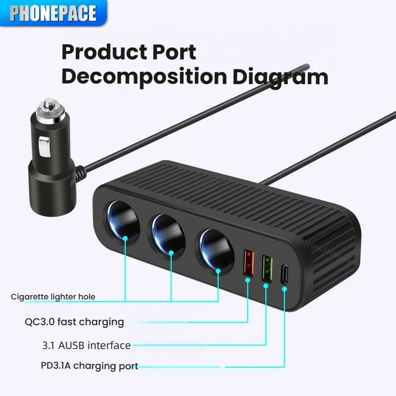 Car Cigarette Lighter Adapter 4-Socket Charger