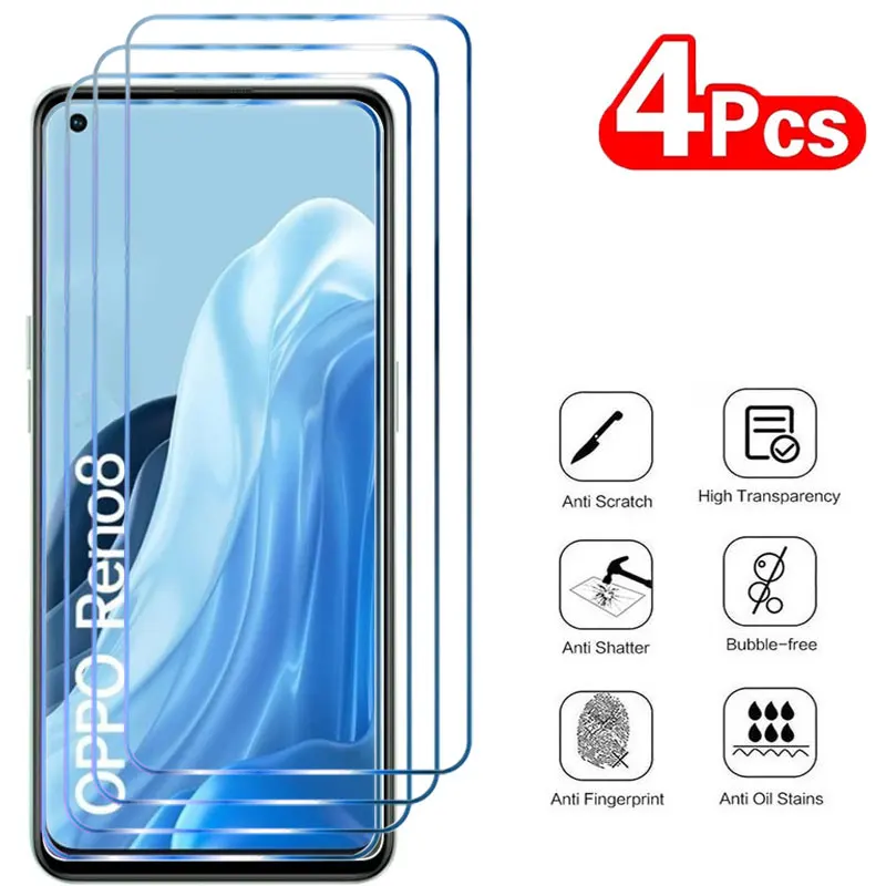

4pcs Tempered Glass For OPPO Reno 8 Lite 7 7Z 6 5 Lite Pro Plus 5G Full Cover Glass For OPPO Find X5 X3 Lite Screen Protecto