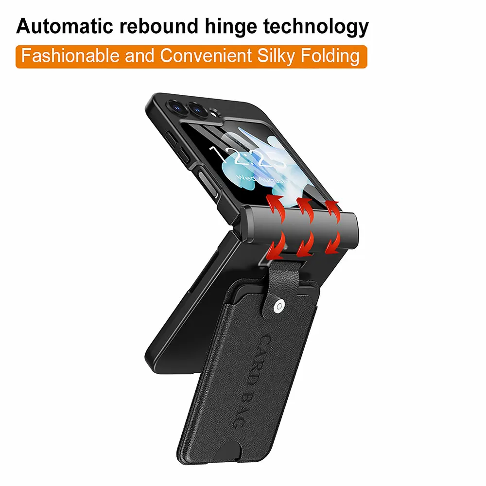 

Spring Hinge Card Bag Bracket Phone Case For Samsung Galaxy Z Flip 5 Shell Film Integrated All-inclusive Folding Protection Case