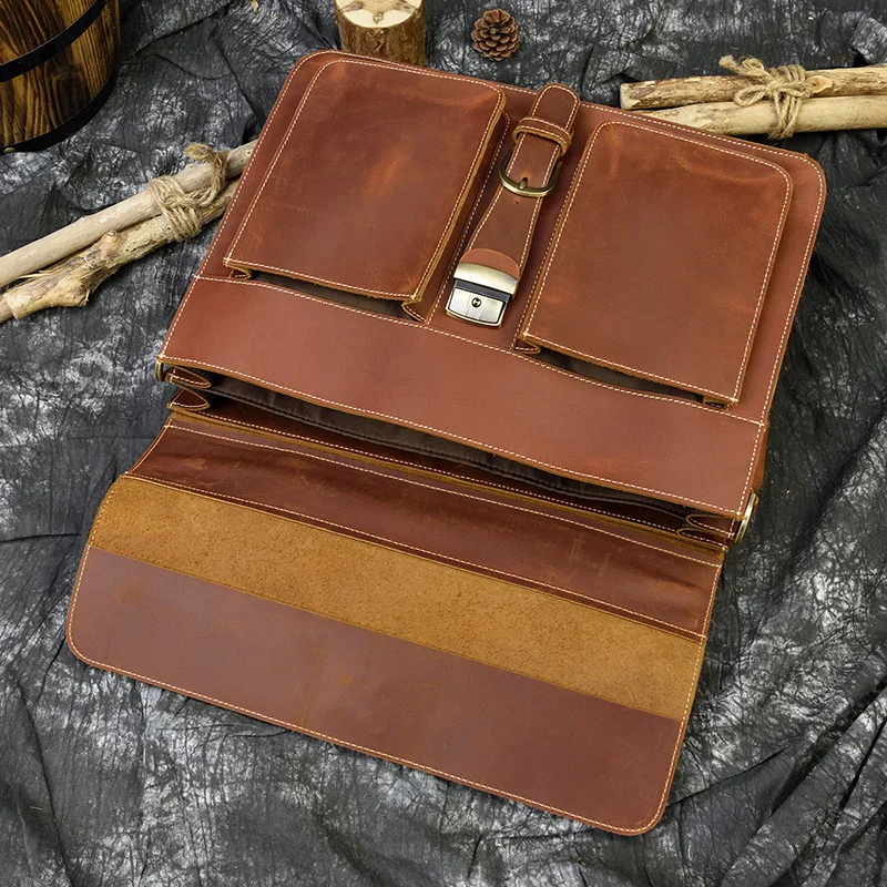 Distressed Large Leather Lenovo Mens Messenger Laptop Bag Briefcase