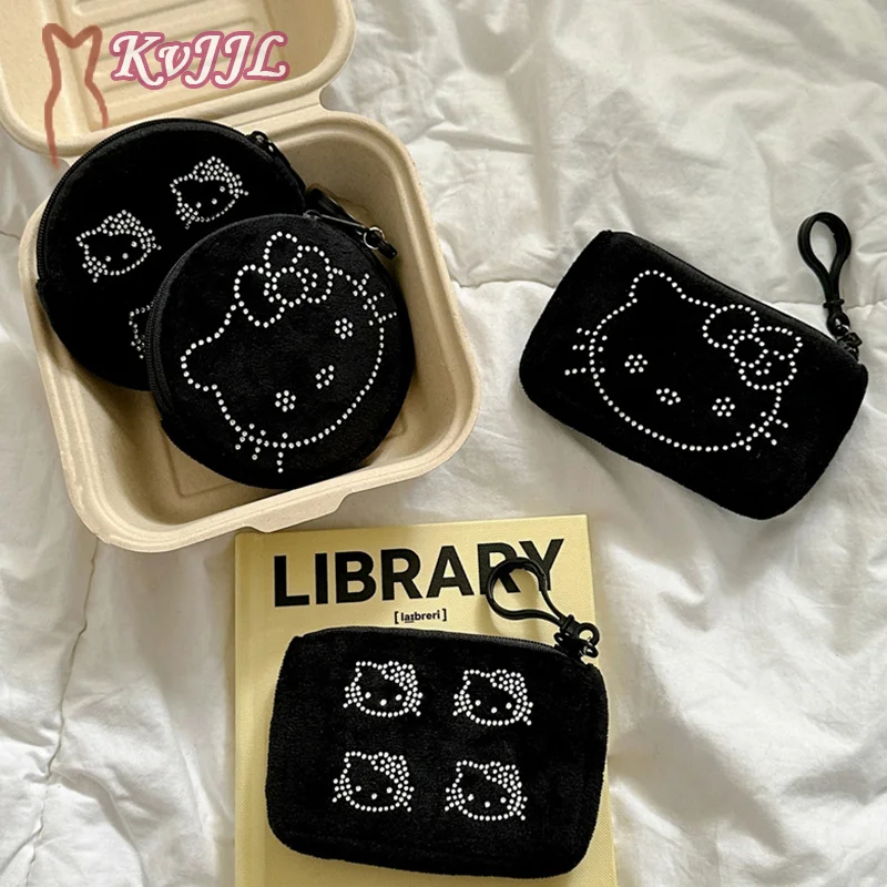 

Милый мультяшный Кошелек для монет KT Cat, портативный черный плюшевый Кошелек для денег для девочек, маленькая сумка для хранения наушников, кошелек