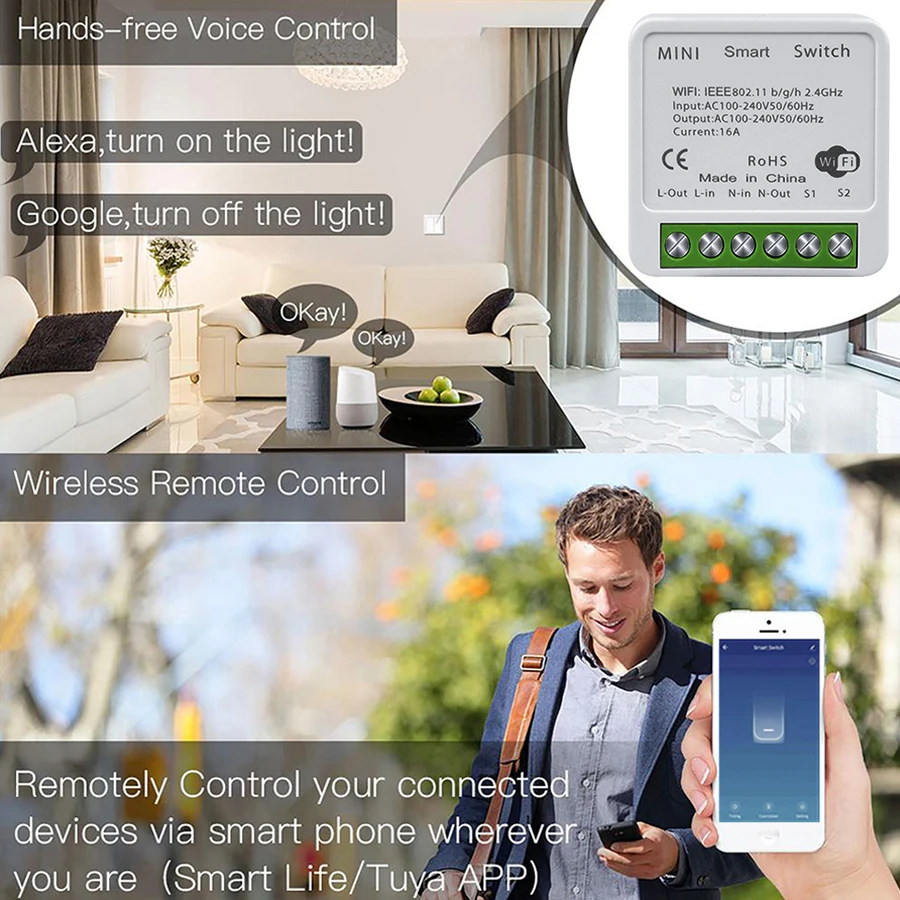 16A 20A Tuya WiFi Smart Switch controllo a 2 vie Mini Smart Breaker funziona con Smart Life Alexa Google Home Alice