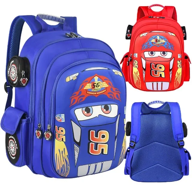 Disney Car Children's Bag Kindergarten Boy's Backpack Lightning Cartoon Multi Pocket Three-dimensional Schoolbag For Kids